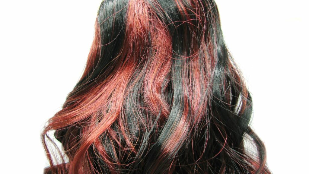 black hair red highlights